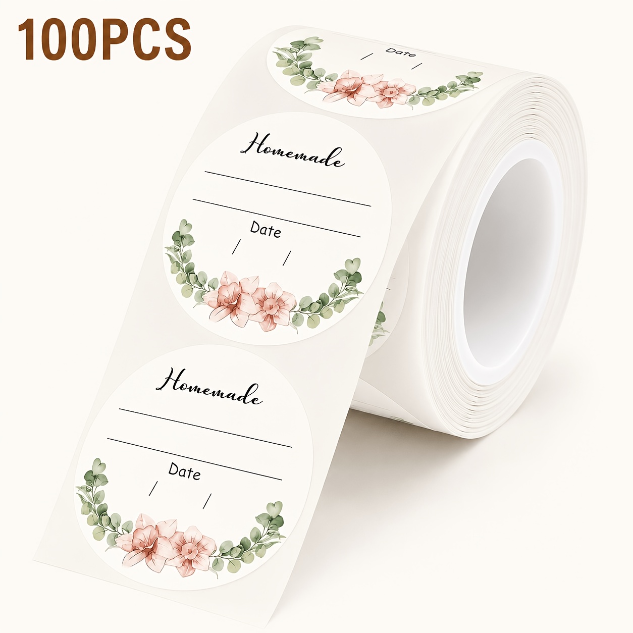 TEMU 100pcs 2-inch Large Size Label Stickers, Watercolor Floral Canning Labels, Watercolor Flower Branch Canning Labels, Date And Content Stickers,