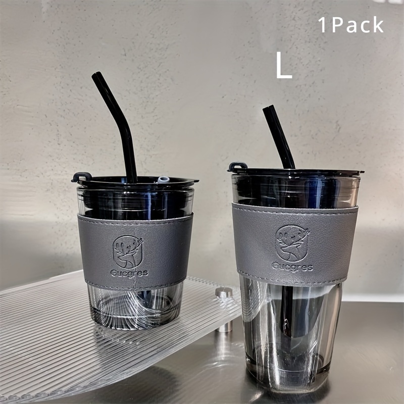 E-shop Ins-Stil Glasbecher mit Strohhalm, für Kaffee und , großvolumiger Glasbecher mit Strohhalm, minimalistischer Design-Kaffeetasse,