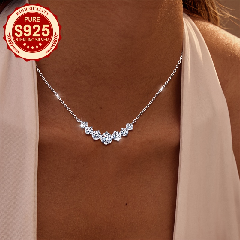 S925 Silver Seven Princess Necklace with Synthetic Zirconia
