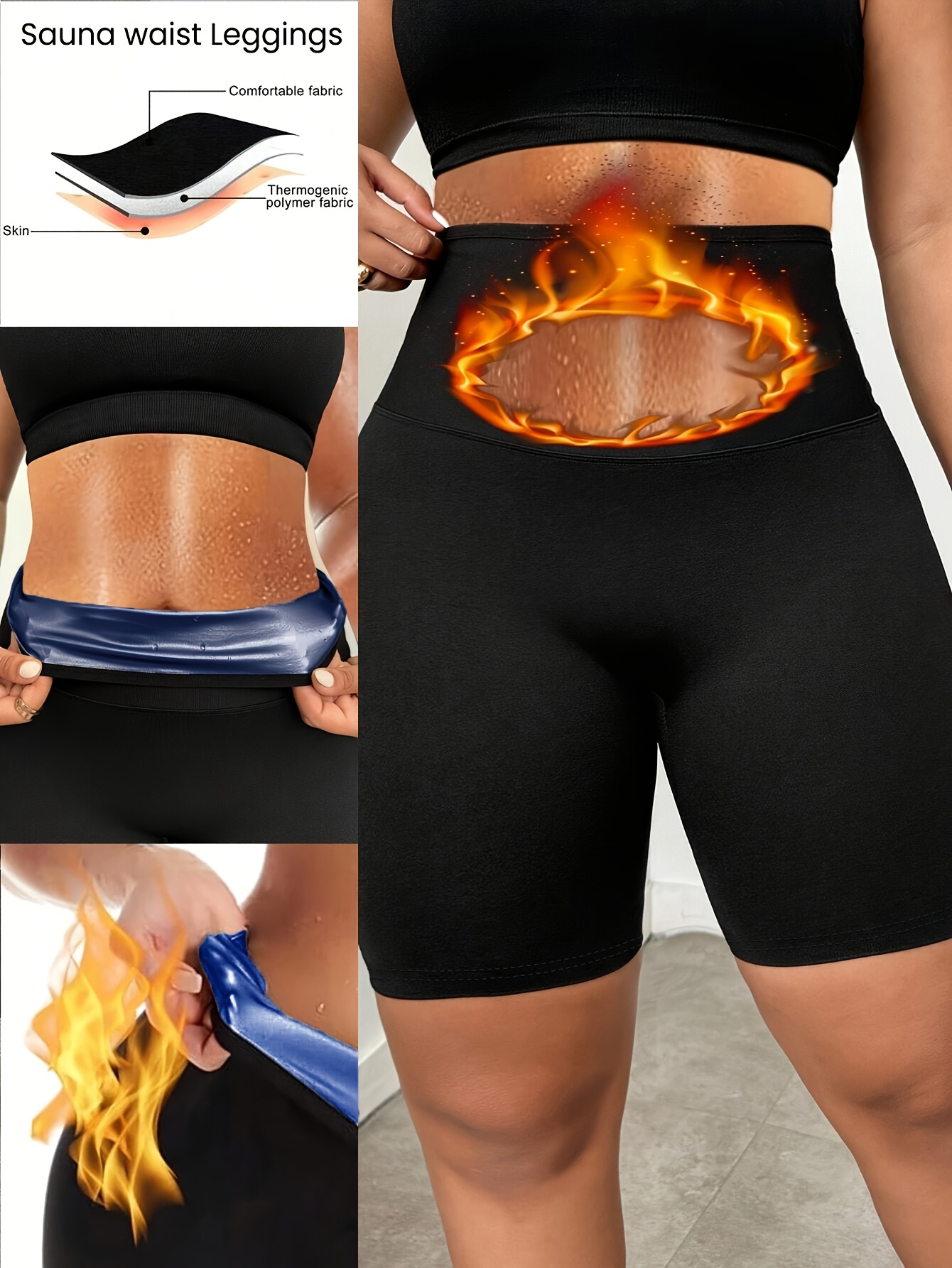 Women's High-Waisted Yoga Shorts with Waist Trimmer Technology - Sweat-Wicking 95% Polyester 5% Spandex, Tummy Control Workout Shorts for Running, Gym & Exercise - Black