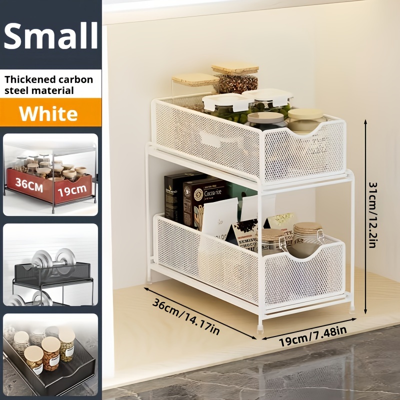 TEMU 1 Double-layer Pull-out Storage Rack, Sink Storage Box, Double-layer Storage Basket, Suitable For Kitchen, Bathroom, Living Room And , Thickened