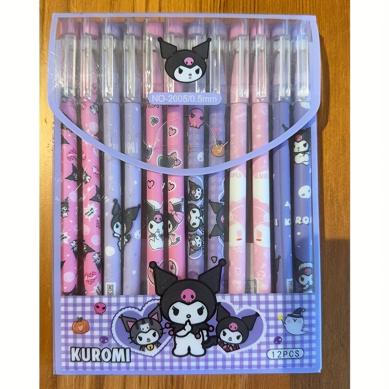 

12-pack Sanrio Kuromi Gel Pens Set, Cute Character Design Retractable Ballpoint Pens With , Refillable, Assorted Patterns, Brand: Sanrio