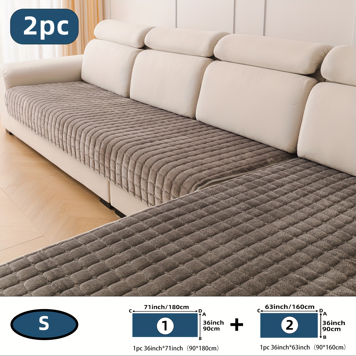 TEMU 2-piece Plush Checkered Sofa Cushion Set, Multiple Sizes , Non-slip Back With Grip Dots, Ideal For Bedroom, Office, Living Room Home Decor And