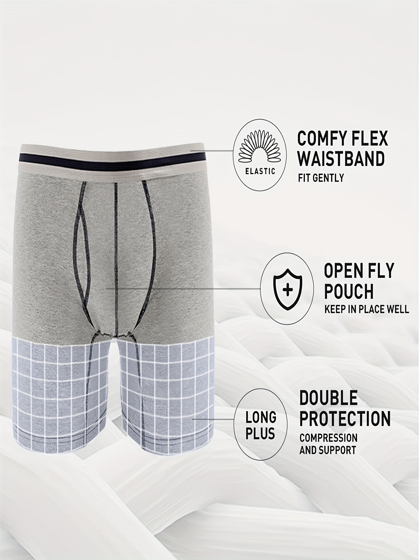 4pcs Men's Long Leg Cotton Underwear Total Support Pouch Boxer Briefs with Open Fly Pouch, Men's Cycling Sports Wear Bottoms, Moisture Wicking & Breathable Slimming Shapewear Body Shape for Men - Image 7