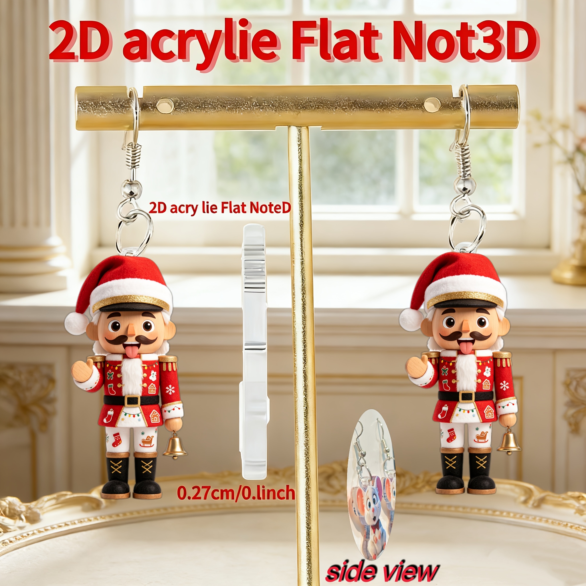 2D Flat Nutcracker Acrylic Pendant Earrings