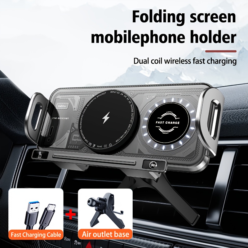 TEMU Wireless Charging Car Mount With 15w Fast Charging, Induction Opening And Closing, Horizontal And Vertical Rotation, Suitable For Wireless Fast