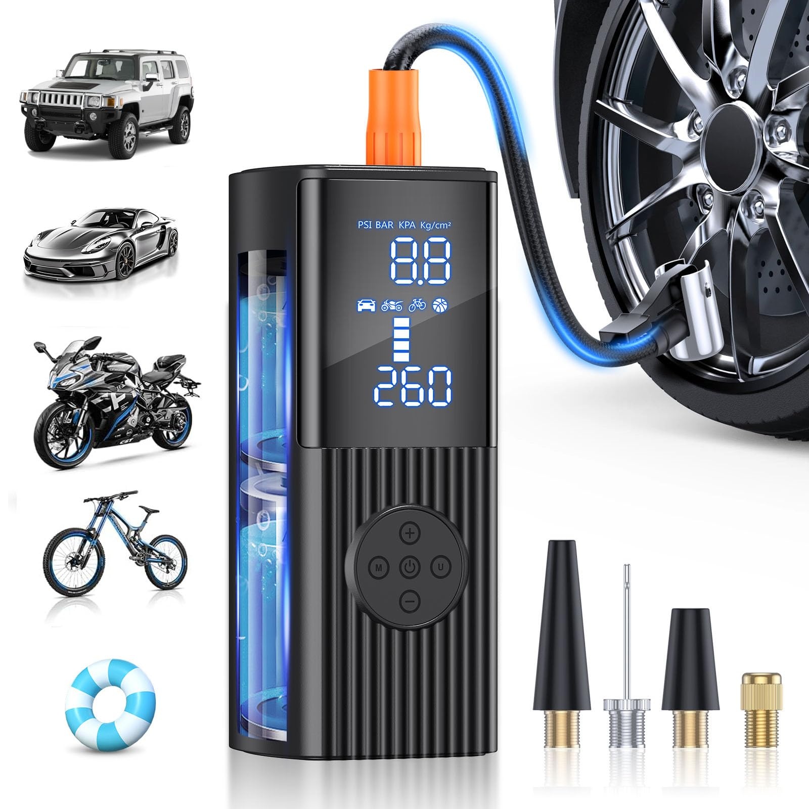 TEMU Portable Air Compressor & Power Bank - Fast-pumping Tire Inflator With Dual-screen Display, Led Light, 4-in-1 For Car/bike/motorcycle/ball,