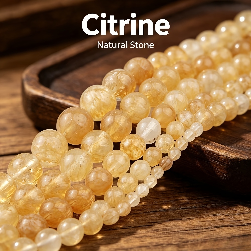 TEMU 5a Grade Natural Citrine Round Stone Beads, Very Suitable For Making Jewelry And Crafts, Used For Making Bracelets, Necklaces, And Earrings. Are