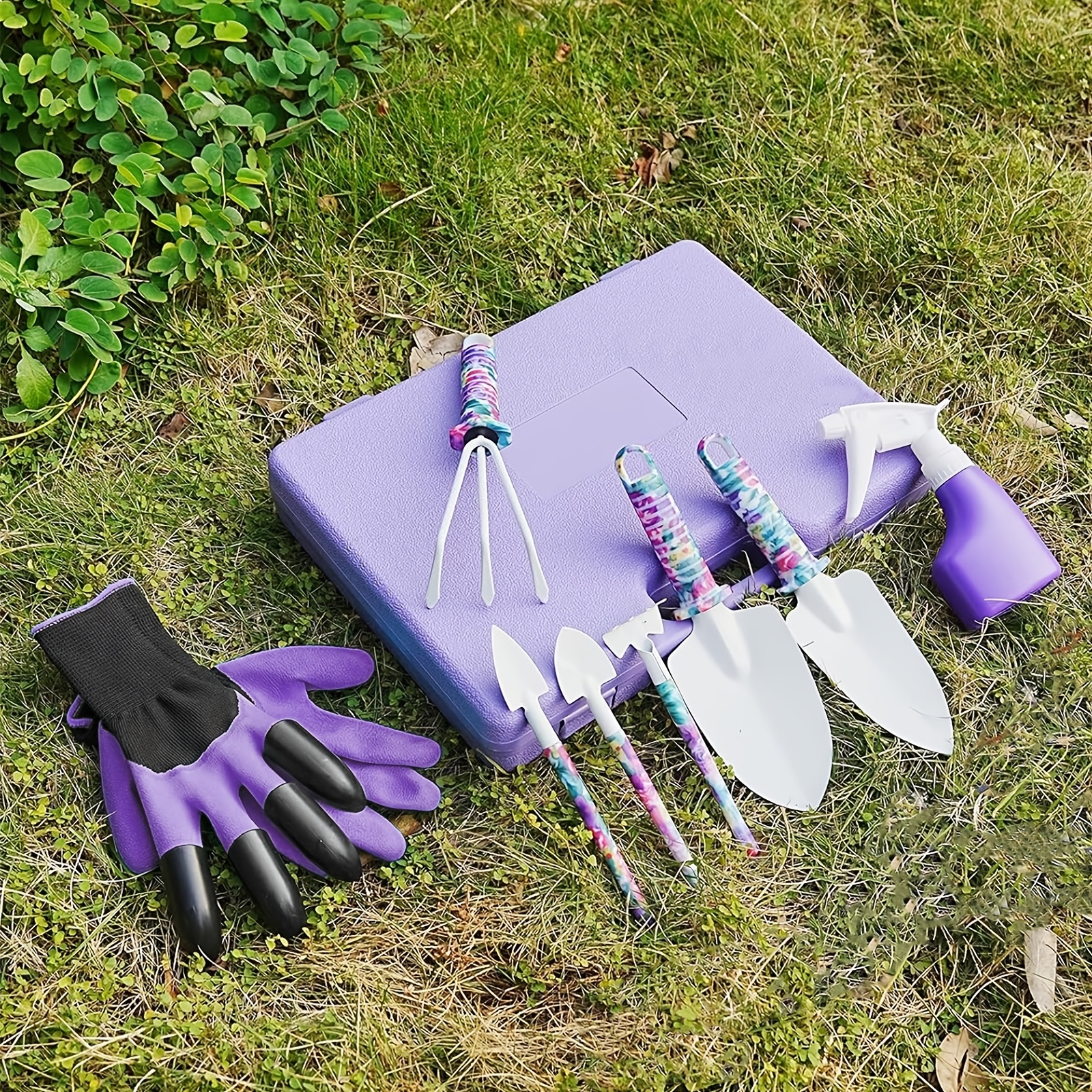 18 pack garden tools set garden hand tools with carrying case gardening tools with floral print ergonomic handle trowel rake weeder sprayer digging claw gloves gardening gifts for women