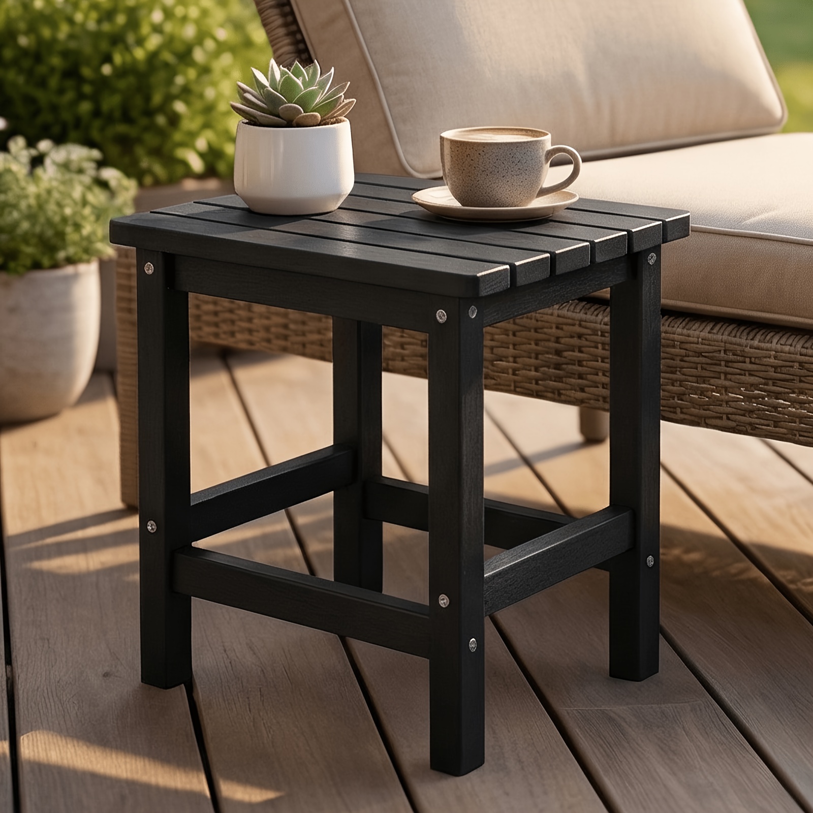 TEMU Table d'appoint d'extérieur carrée en HDPE toutes saisons - Petite table d'extrémité de patio toutes saisons, table d'extérieur résistante aux