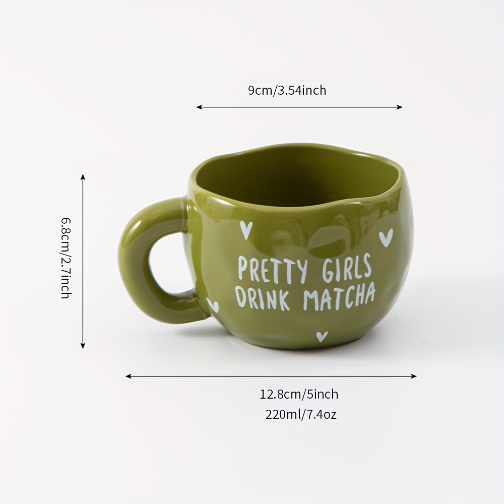 Image of 1pc 230ml/7.8oz Green And White Heart Ceramic Cup, Irregular Hand-thrown Ceramic Matcha Bowl, Suitable For Matcha, Coffee, Milk, Juice, Latte, Cappuccino, And Other Beverages, A Perfect Gift For Women