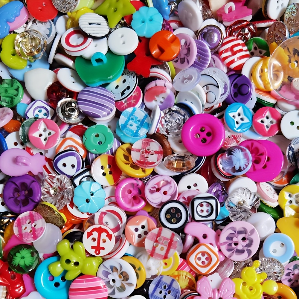 

100pcs Vibrant Mixed Colors & Patterns Small Plastic Buttons - Ideal For Diy Sewing & Craft Projects, Resin Material