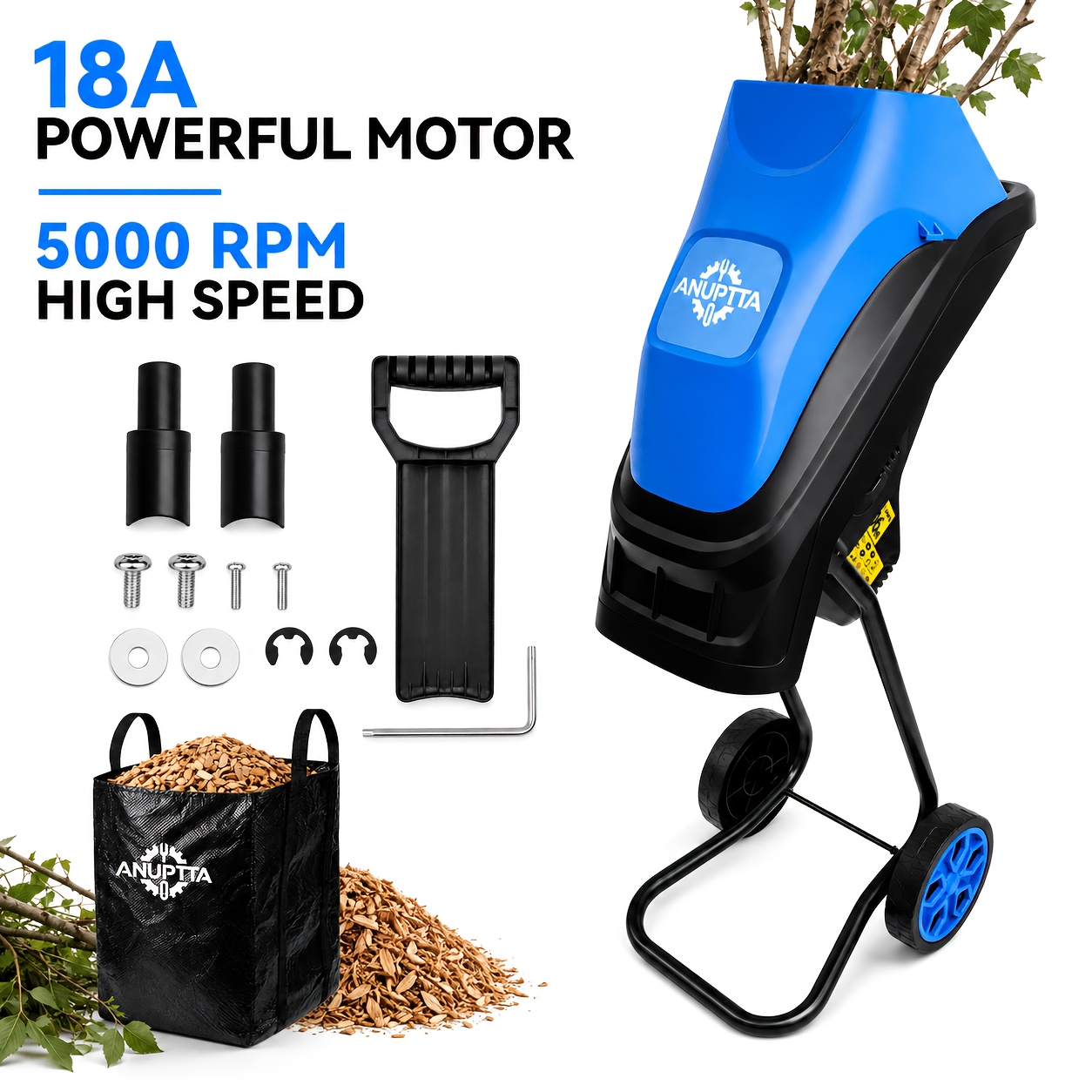 Image of 2500w Electric Garden , Garden Hexler With 45l Collection Bag, Durable Reversible Blade For Branches Up To 45mm For Garden Waste, And Tidying Up The Garden