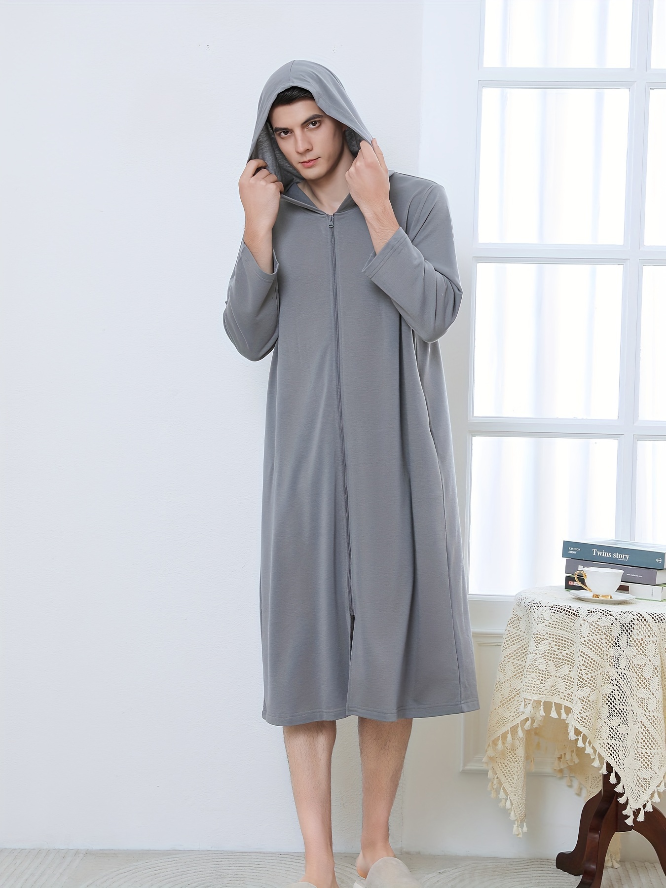 *'s Zipper Robe Summer Thin Pajamas Home Clothes Couple Summer Hooded Long  Bathrobe