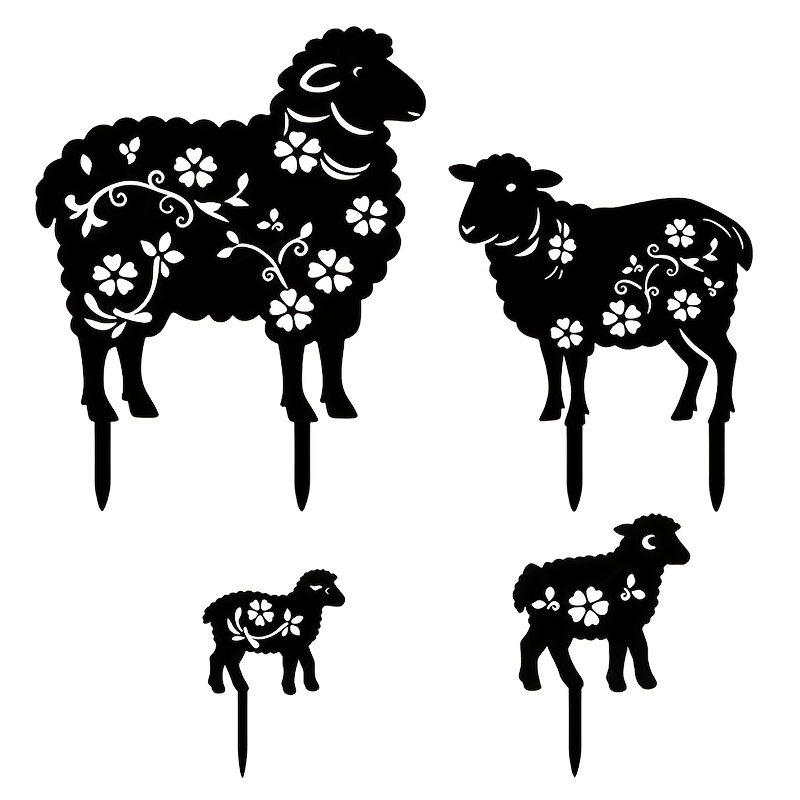 E-shop [2D Flach] 4 Stück Metall Schaf Erdspieße, Exquisites Blumenmuster Flock, Geeignet für Garten, Rasen, Hof, Terrasse, Hinterhof