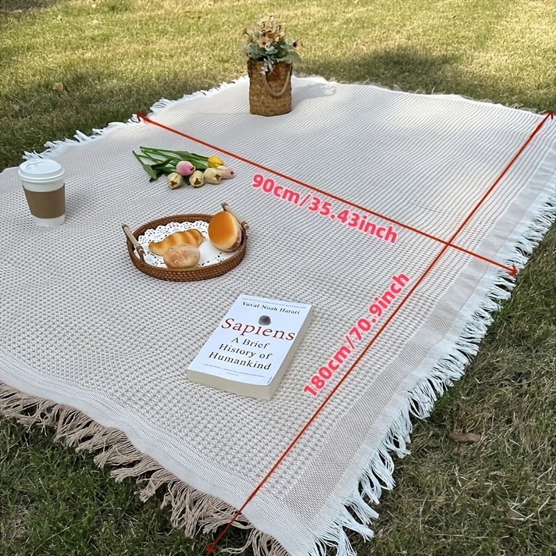 TEMU 1pc Light Camping Blanket, Machine Washable Outdoor Picnic Mat With Tassel Edges Suitable For Lawns, Tents, Beach Use, | Blankets, Camping