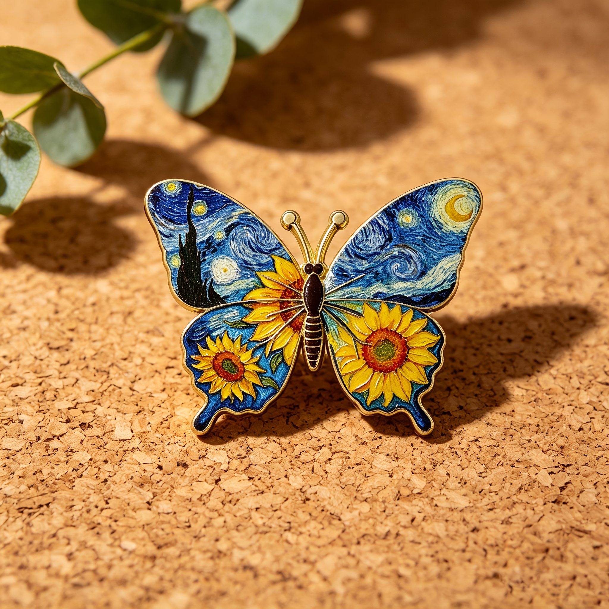 TEMU Épingle 1 pièce fantaisie papillon en métal émaillé Van Gogh ' étoilée & ' - Broche sur le thème pour hommes et femmes, accessoire de mode