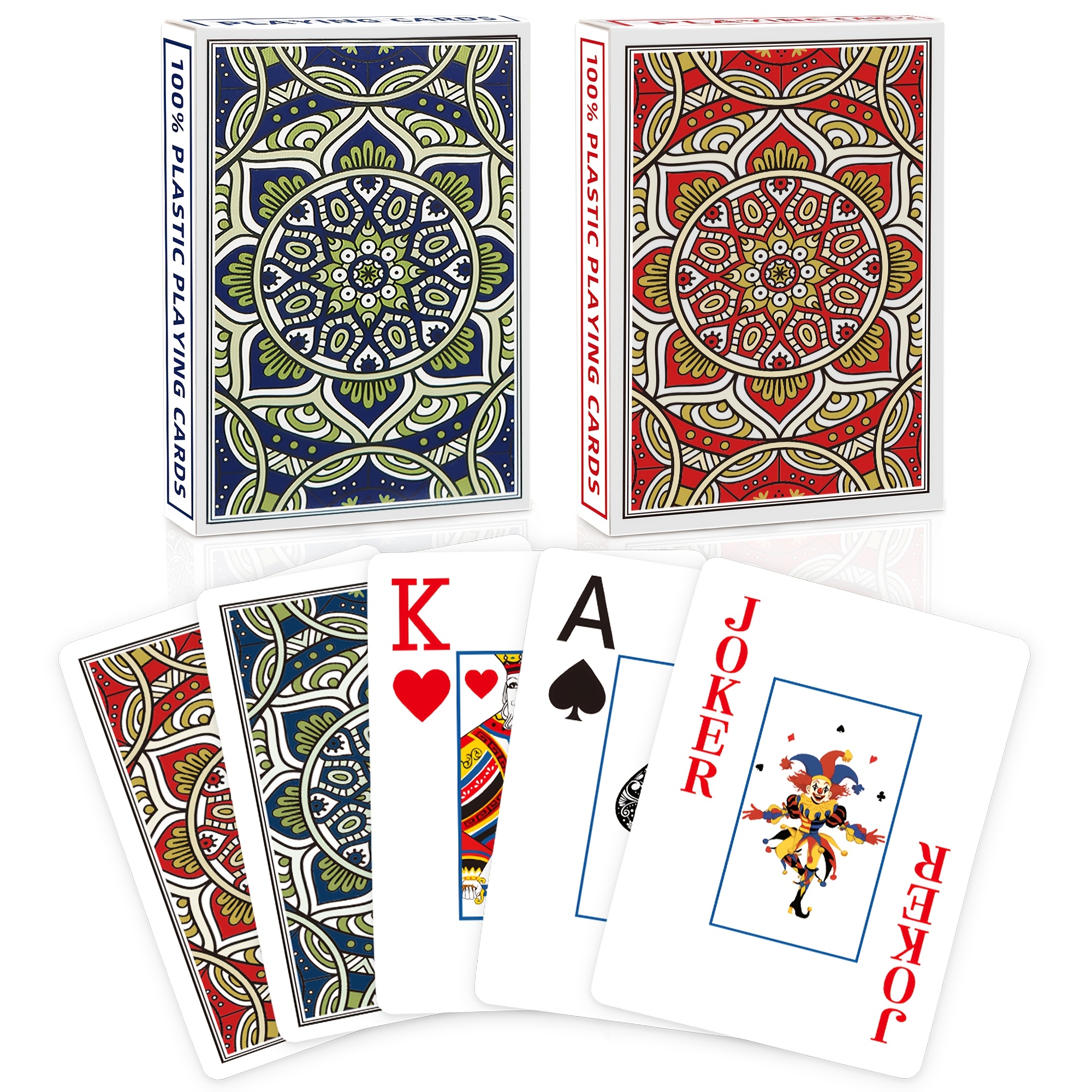 E-shop Spielkarten; Kunststoff-Spielkarten, zwei Packungen riesiger, bedruckter Spielkarten für Erwachsene und Senioren, zwei Decks professioneller