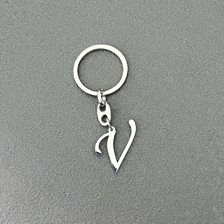 TEMU 1pc Fashionable Stainless Steel 26-letter Keychain - For Men's Backpacks And Car Accessories, Minimalist Pendant Christmas Decoration