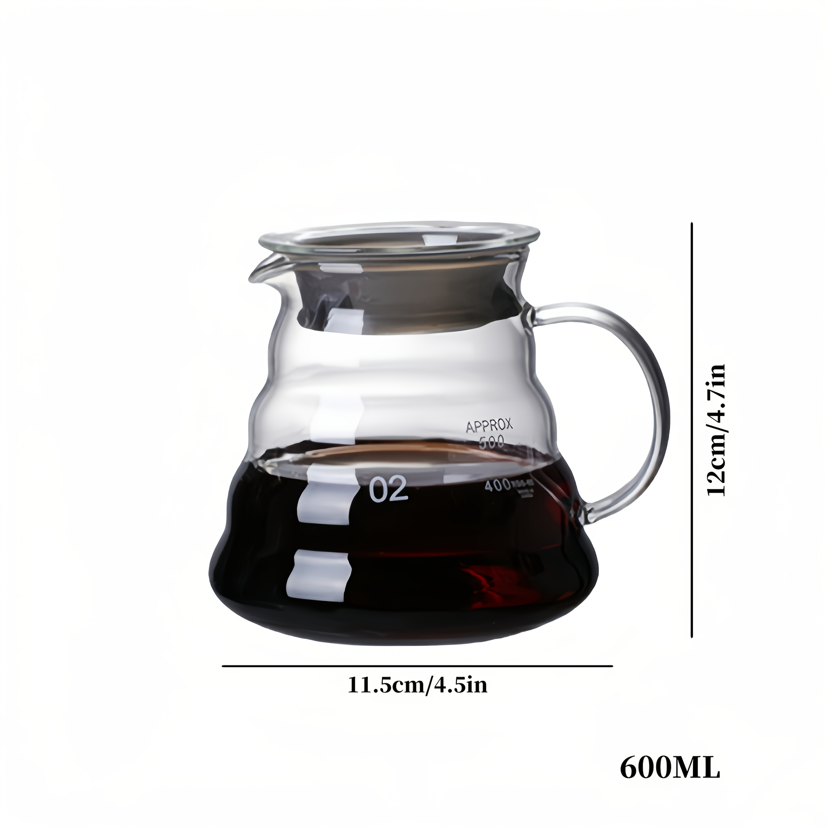 TEMU 1pc High Borosilicate Heat-resistant Transparent Glass Pour-over Coffee Pot, Household Drip Coffee Maker With Heat-resistant Handle, Large