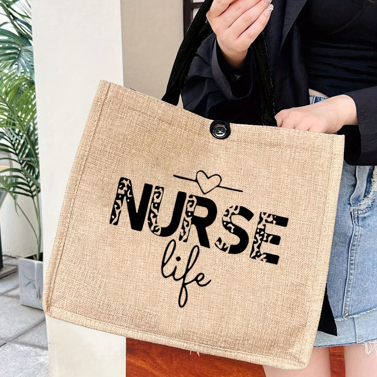 

Chic Nurse-themed Linen Tote Bag - Spacious & , Work, School, Or Shopping - Khaki With , Teacher Gift, Book Tote Bag, Double Handle, Future Nurse Gifts