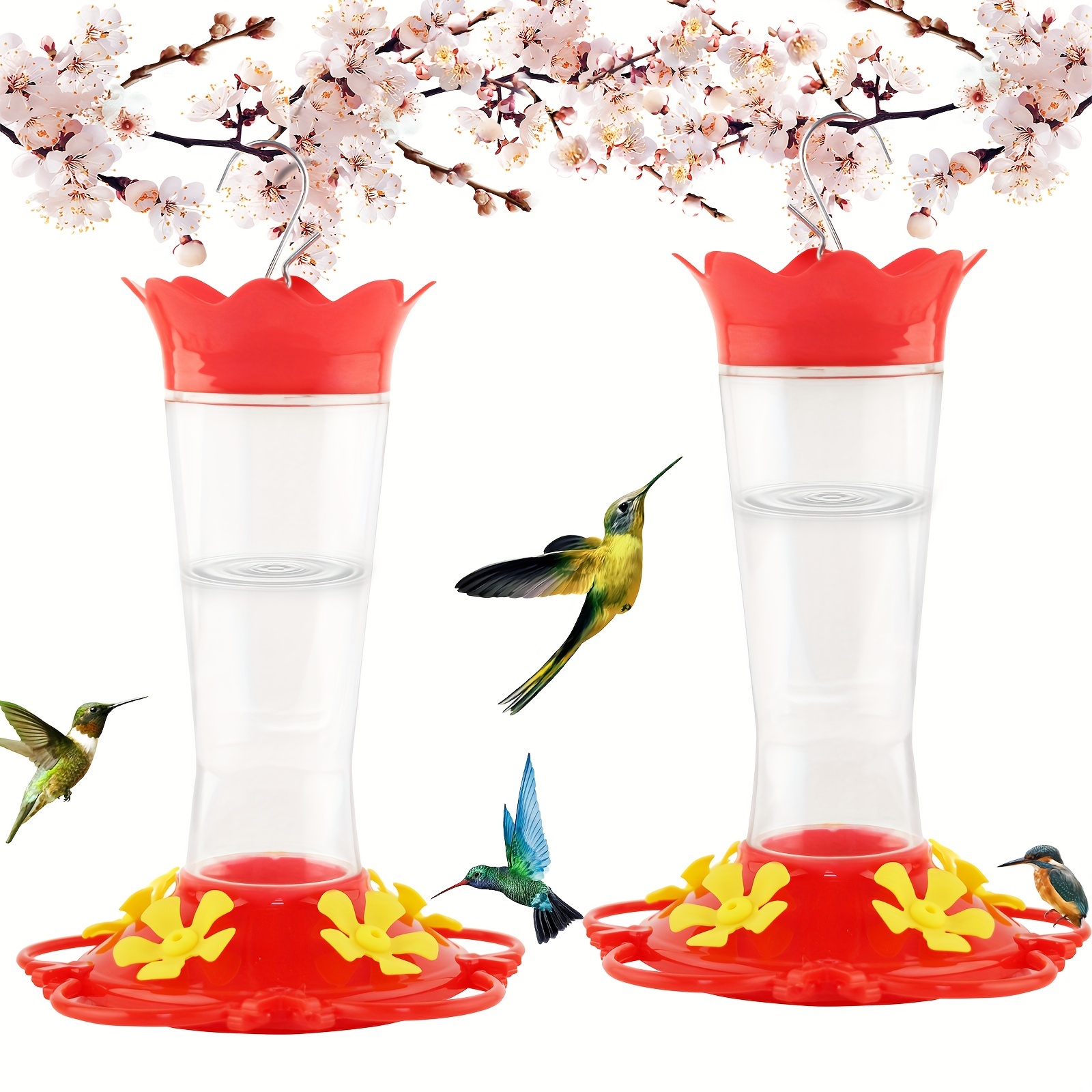 

2024 Outdoor , 2pcs Hummingbird Feeders, Anti-fall, Anti-ant, Anti-bees, 13.5oz Red Plastic Bird Feeder, No Leakage, 5 Feeding Holes, Garden Decoration Gift For Bird Lovers