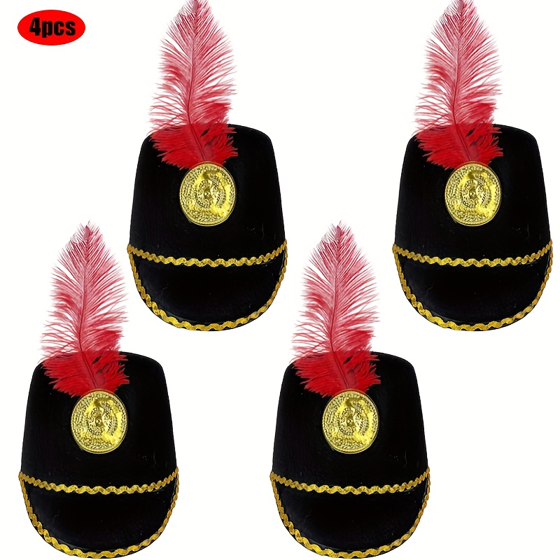 TEMU 4-piece Set Knight Hat, Band Performance Hat, Drummer Hat, Top Hat In Black, White, Red, Blue. Unisex For Men And Women. Suitable For Stage