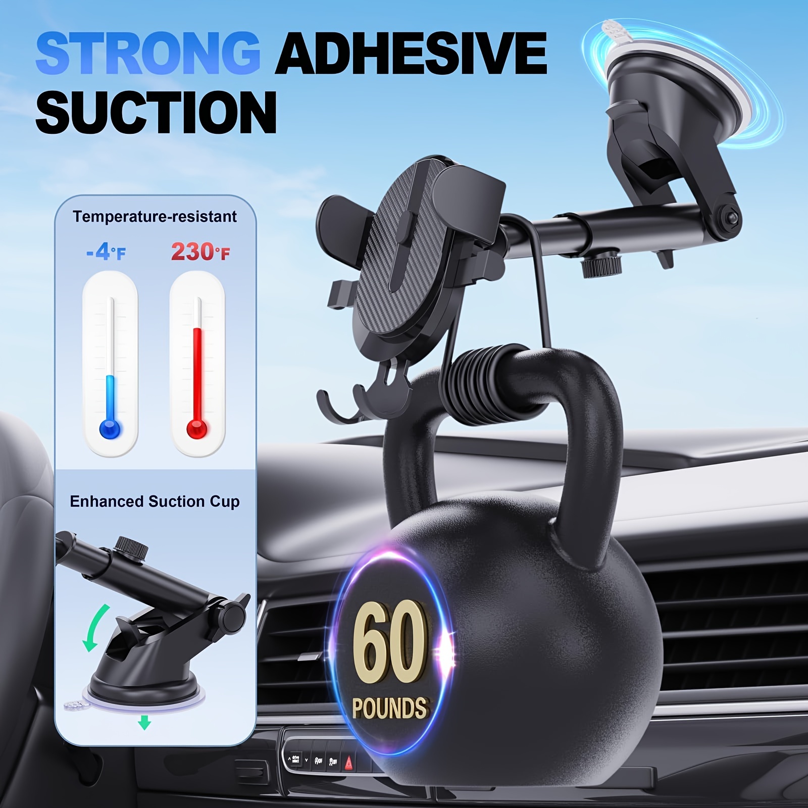 

Adjustable Car Suction Cup Phone Holder - , Non-shake Grip, Fit For Mobile Phones And Cars, Extendable Arm For Mounting, Phone Holder For Car