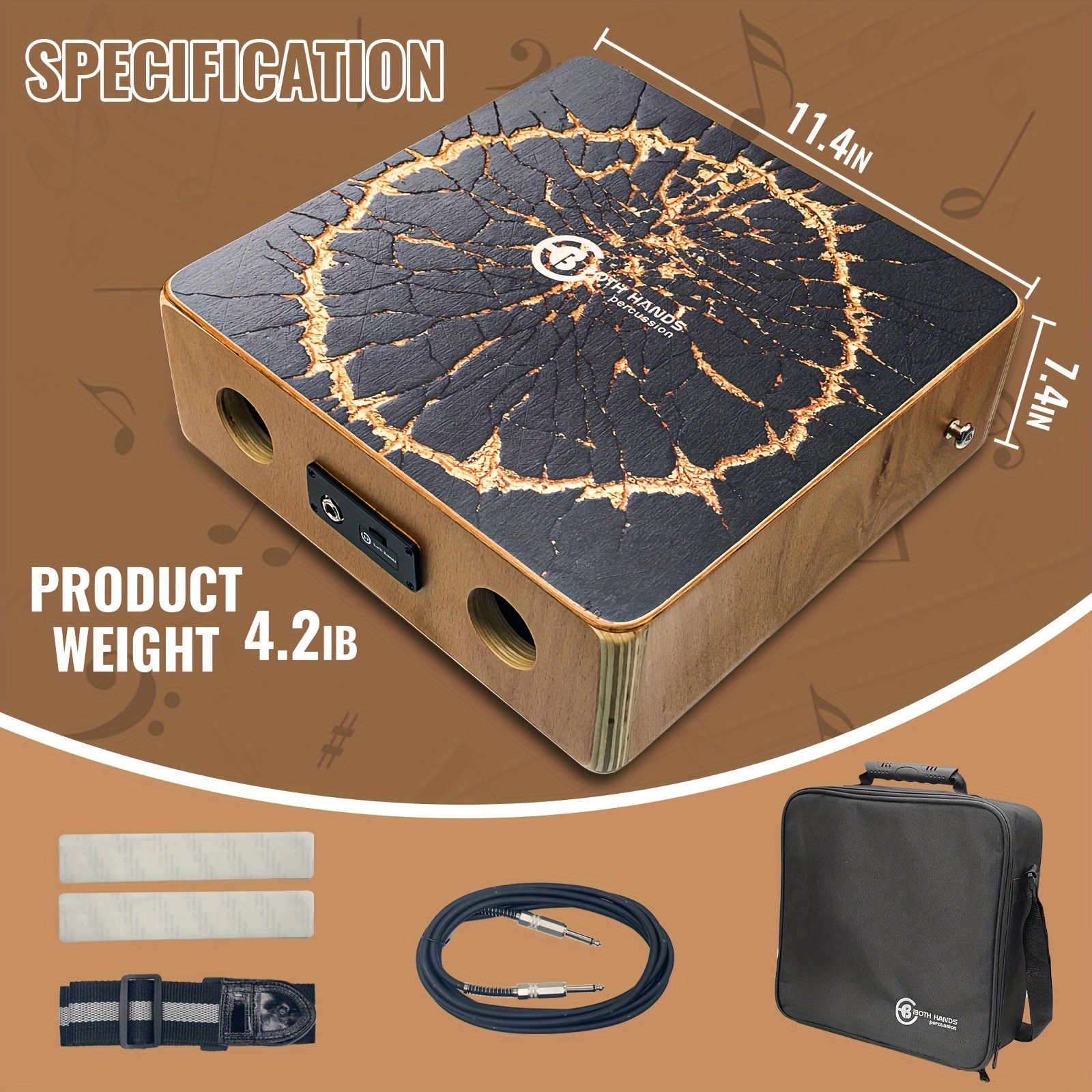Portable Cajon Drum For Travel, Compact Wooden Percussion Box, Lightweight Electric Box Drum Cajon Tunable Plug-in Pickup