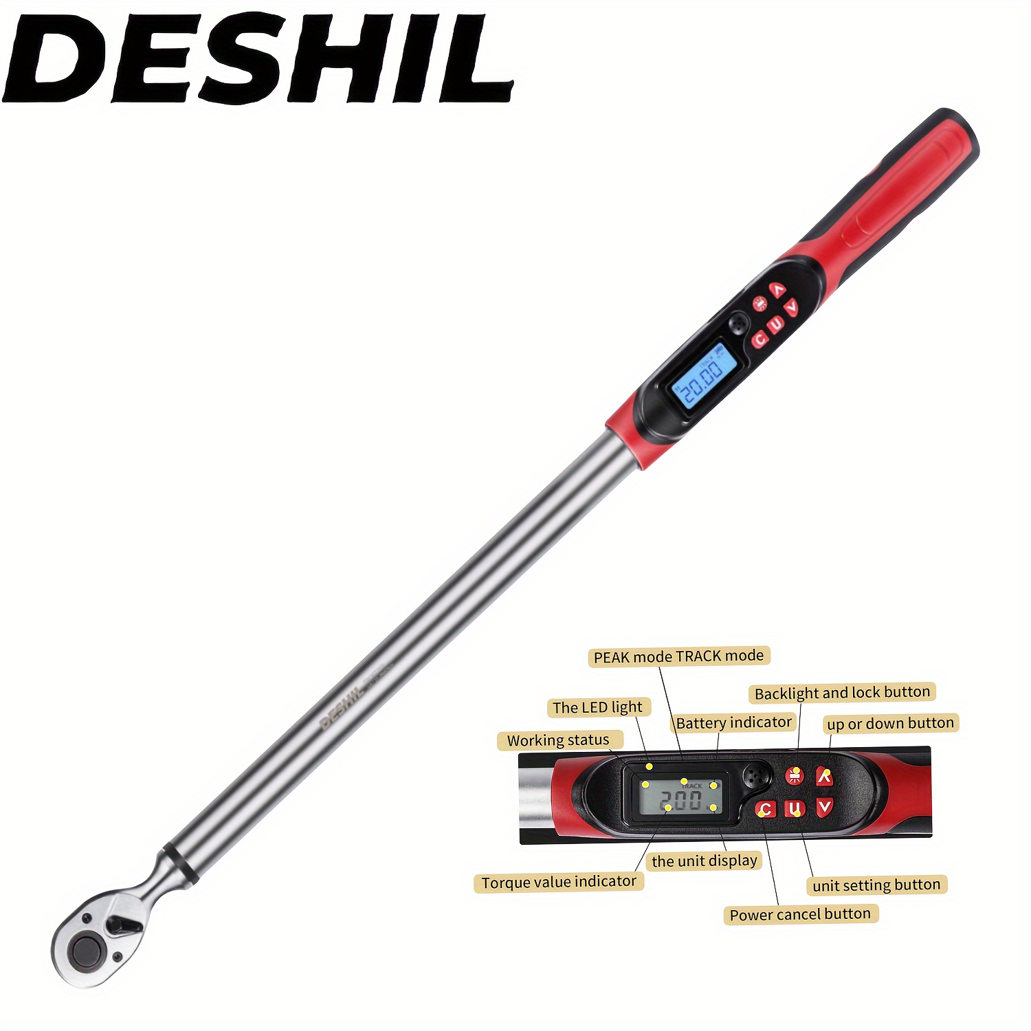 

1/2 Inch Torque Wrench 6.8-135n.m (5.02-99.57ft. Lb), Electric Torque Wrench With Buzzer& Led Indicator& Value& Data Storage, For Bike/motorcycle/auto Repair, ±2%