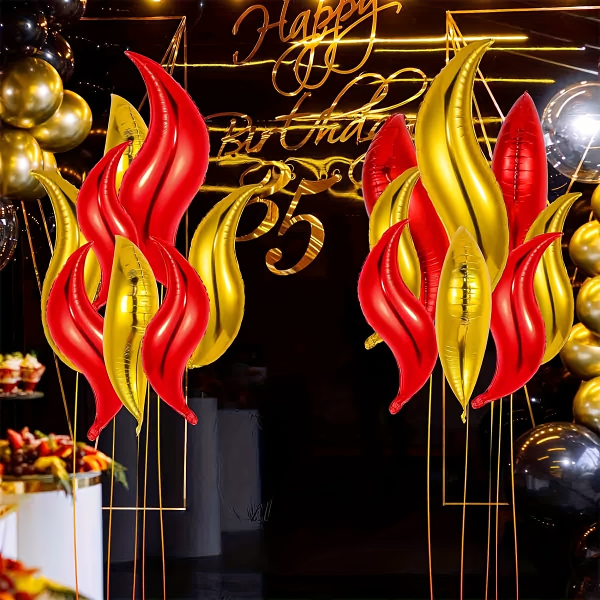 

20pcs Golden Red Flame-shaped Foil Balloons, Firefighter Theme Party Decor, Birthday Party Decoration, Carnival Decor, Holiday Decor, Home Room Decor