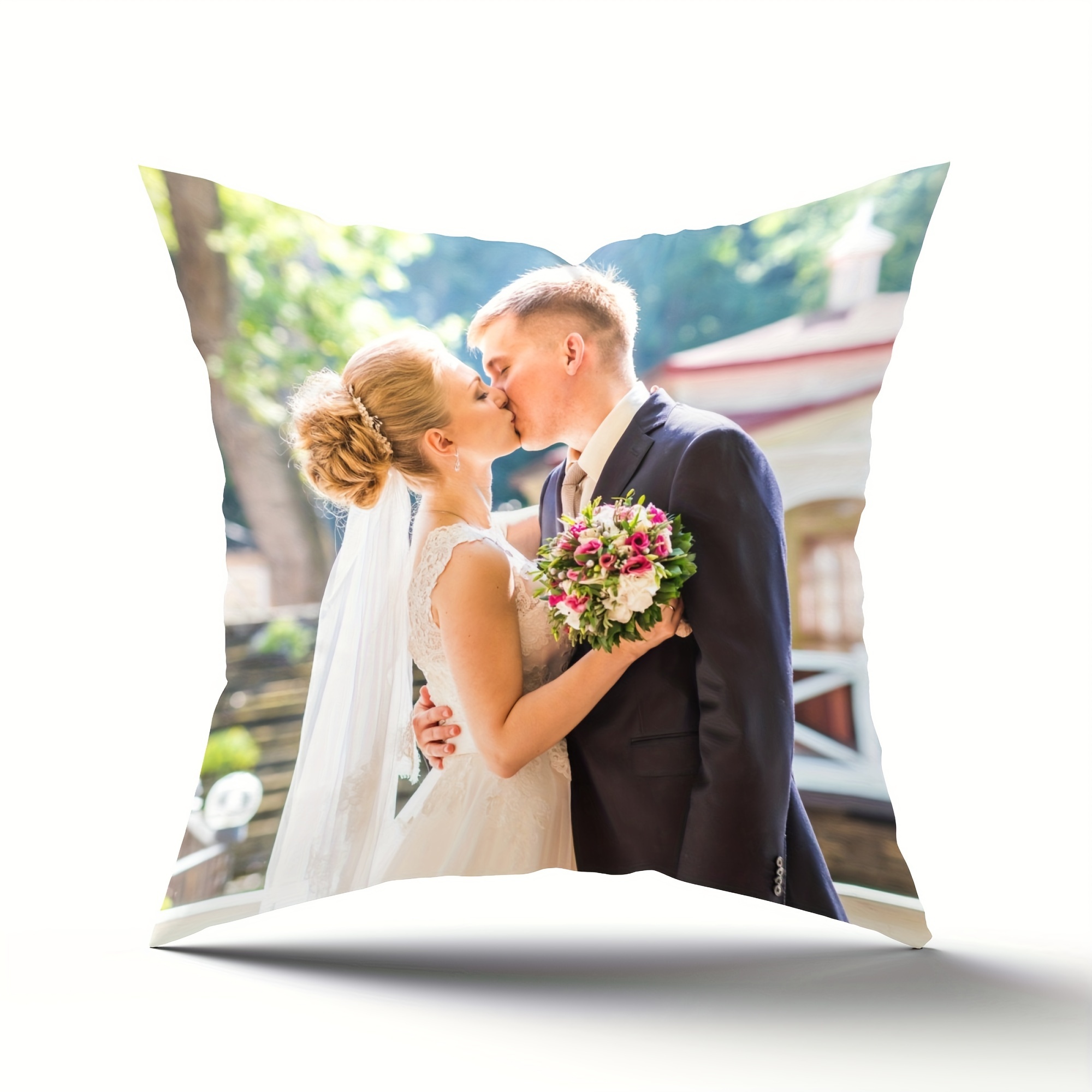 

1pc, Short Plush Wedding Anniversary Custom Pillows With Picture, Personalized Pillow With Photo Custom Gifts For Couple Birthday 18x18 In No Pillow Core