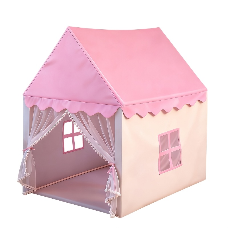 TEMU Tente de Jeu Princesse Rose et Grise pour Enfants, Maison de Jeu Pliable avec Rideaux en Tulle, Portable Intérieur/Extérieur, Cadeau