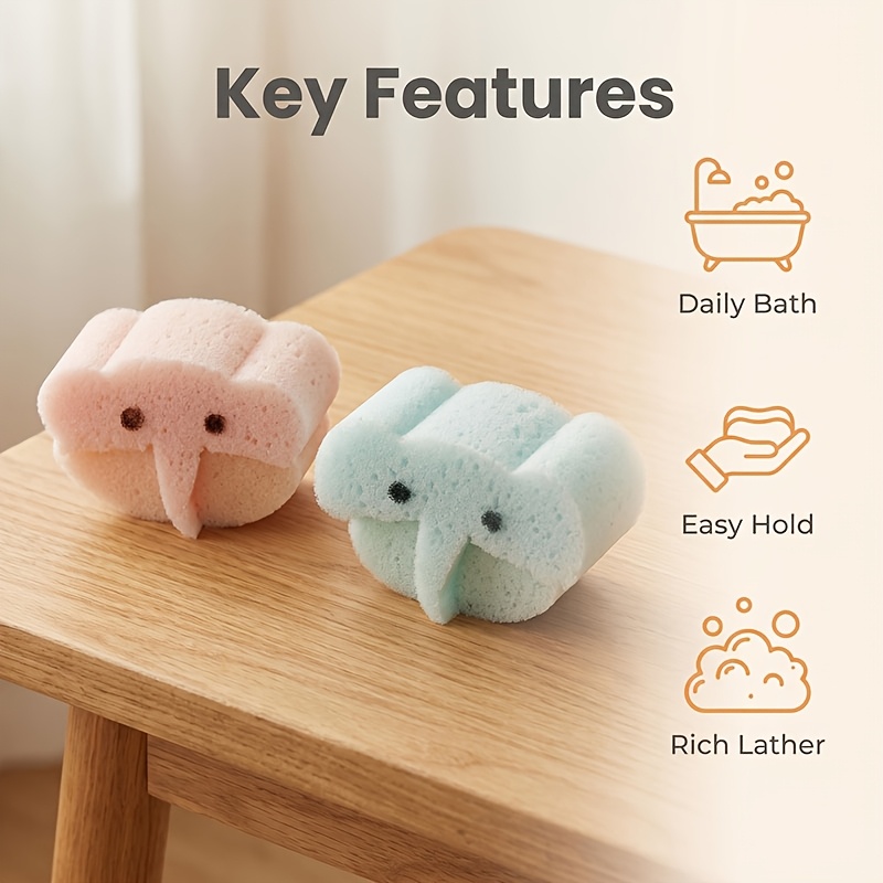 Macaron Elephant Bath Sponge, Soft Foaming Shower Pad