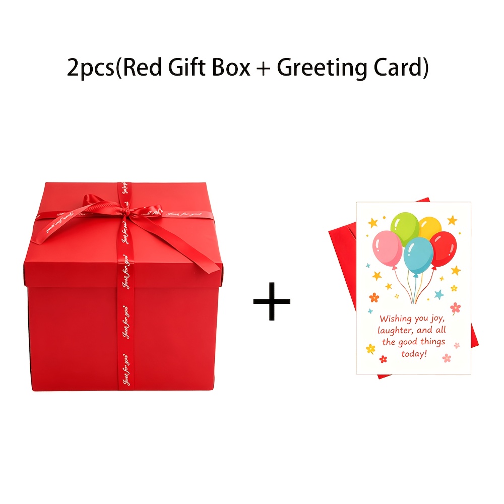 TEMU 2pcs 1 Explosion Box + 1 Envelope Greeting Card, Explosion With Matching Greeting Card, Ribbon-wrapped Large Present Box For Wedding Gift