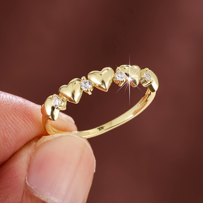 Heart Ring with CZ Inlay Golden Plated Copper Ideal for Various Occasions