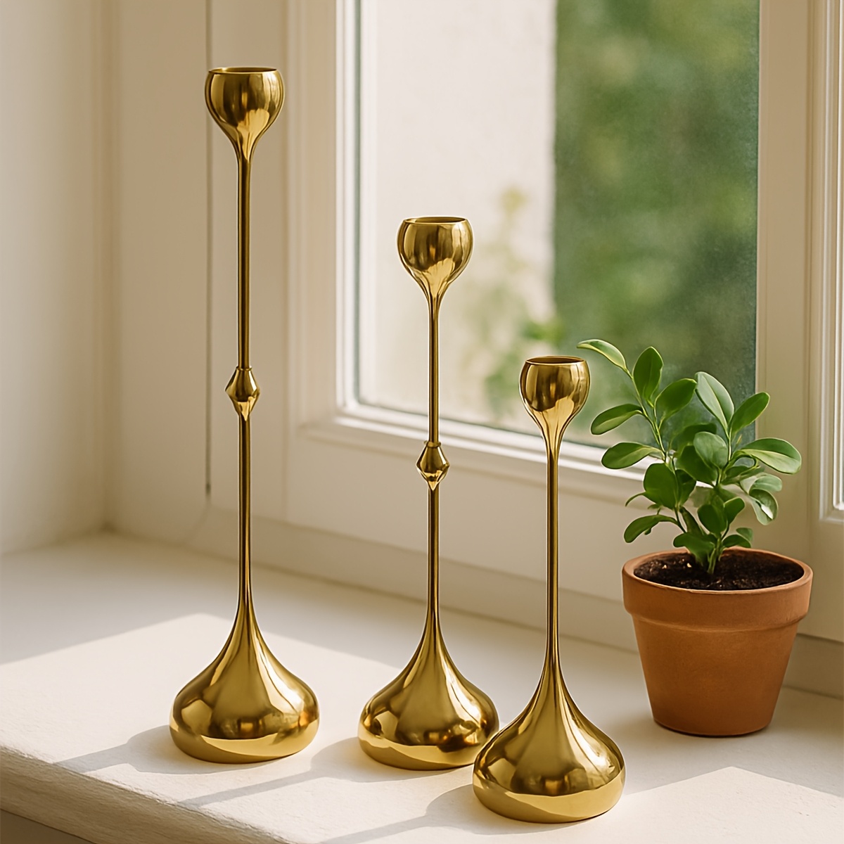 Vintage Metal Candle Holders Set - French Golden Teardrop Shape (3/6/12pcs) for Fireplace, Dining Table, Halloween Centerpiece - Easy Assemble Rustproof Decor, Holiday Gift