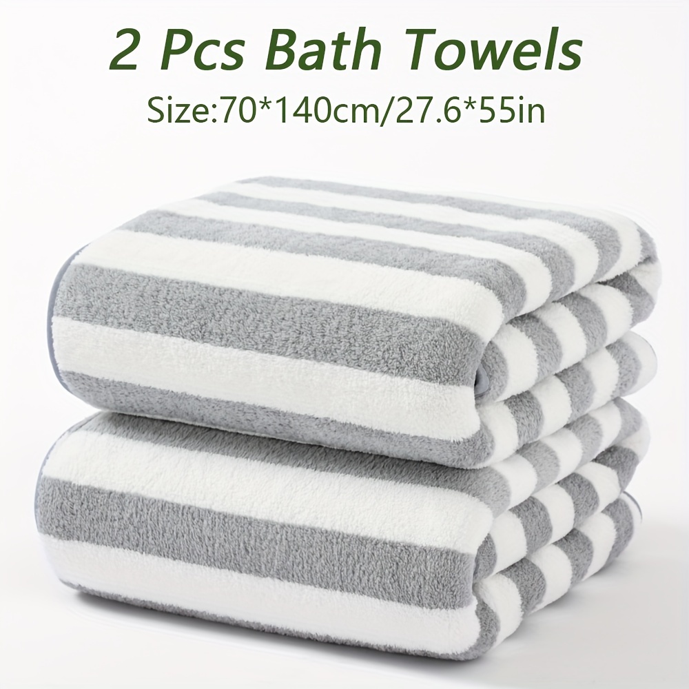 TEMU 2pcs Bath Towels, Stripe, High Quality Microfiber, Absorbent, Quick-drying Towels, Soft And Comfortable Towels, Multiple Colors, Towels For