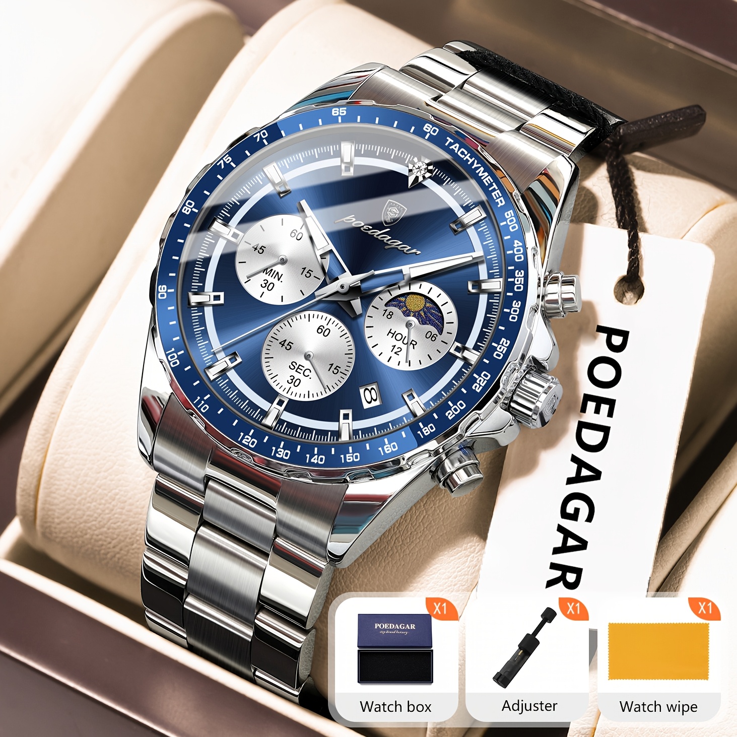 Poedagar Luxury Business Waterproof Men Wristwatch Luminous Calendar 24-hour Display Men Watch High-quality Stainless Steel Quartz Movement Men Clock