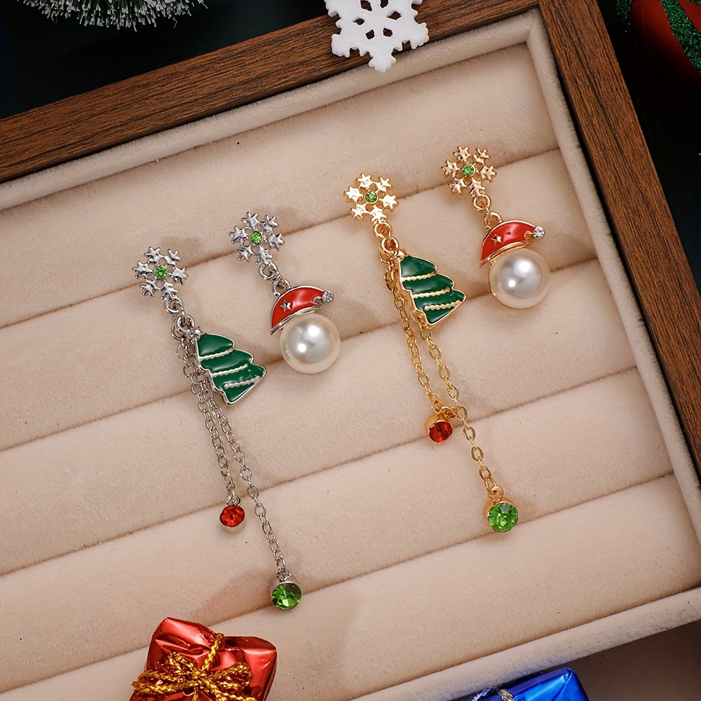 Asymmetrical Snowflake and Santa Hat Earrings