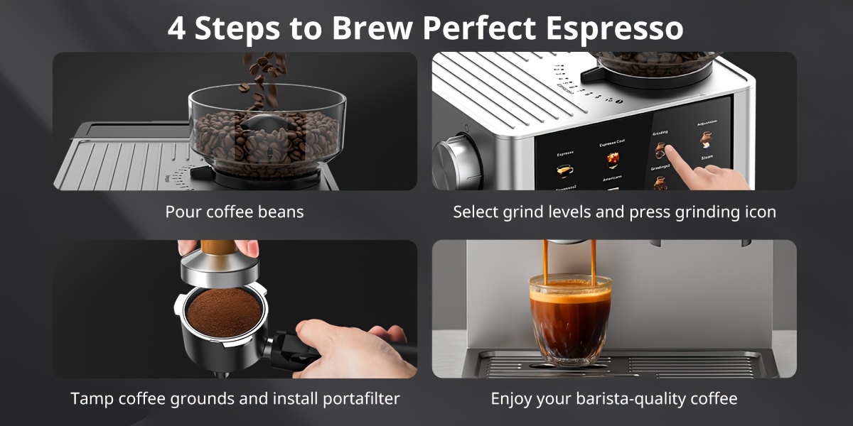 Alles-in-één Espressomachine: 20-bar Italiaanse Koffiezetter met Instelbare Molen, Dubbele Ketel, Stoomspuit en LCD Touchscreen. Ideaal voor Latte, Cappuccino, IJskoffie, Americano en Espresso