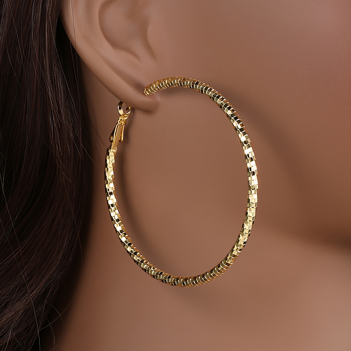 

Boucles d'oreilles créoles plaquées or 18 carats - Base en cuivre, style vacances hip-hop, polyvalentes pour les occasions quotidiennes et cadeaux, sans ornement en pierre