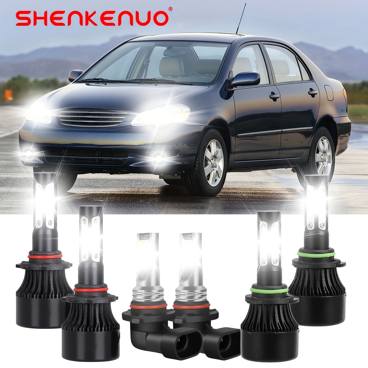 TEMU For Corolla 2005-2008 6pcs White Led Bulbs High Low Beam Fog Light Bulbs Combo, 9005+9006+9145, 9005 9006 High Low Beam 9145 Fog Bulbs, Without