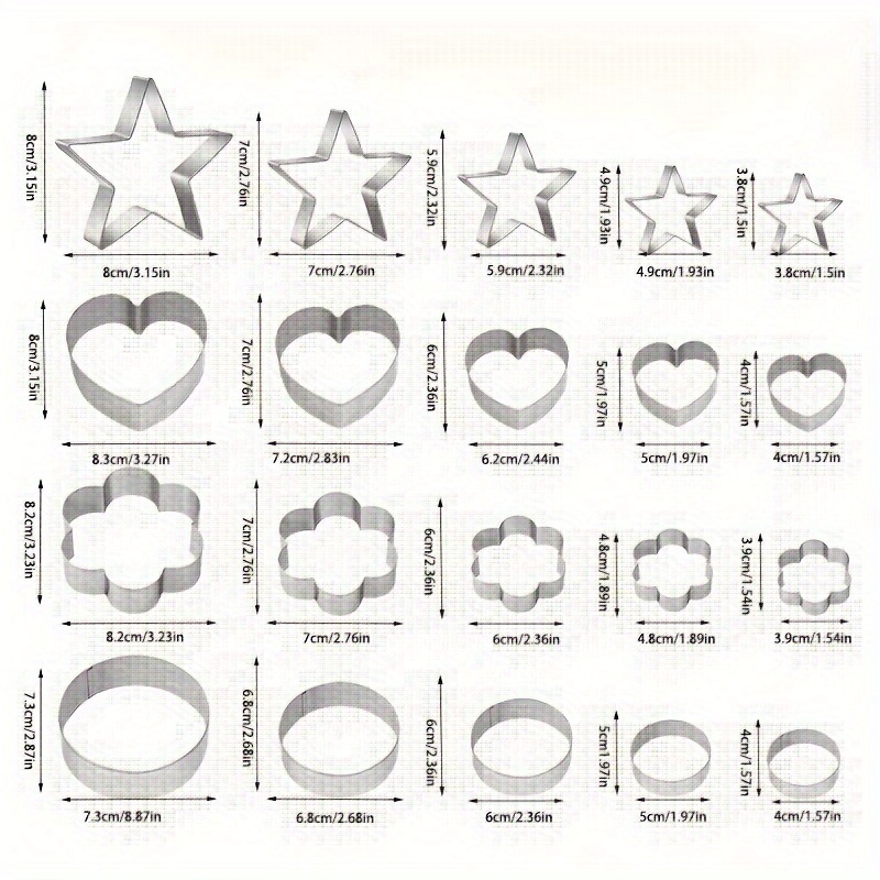 20pcs stainless steel cookie mold stainless steel baking mold five pointed star heart flower circle tiramisu cake mousse ring kitchen baking diy kitchen baking mold Product details 2