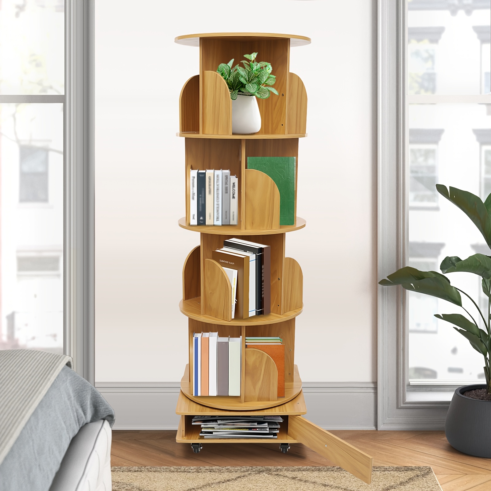 TEMU Rotating Bookshelf Multi-tier Rotating Bookshelf Bookshelf On Wheels