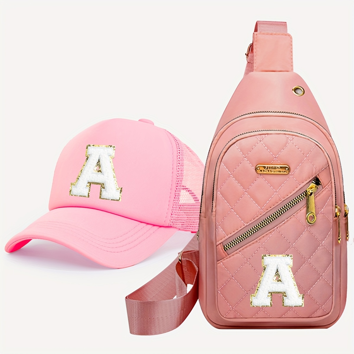 2pcs Women' Letter Truck Hat & Letter Shoulder Bag Set, Casual Outdoor Visor, Suitable For Spring And Summer Daily Going Out Fashion With Storage Use, Suitable As A Gift For Girlfriend