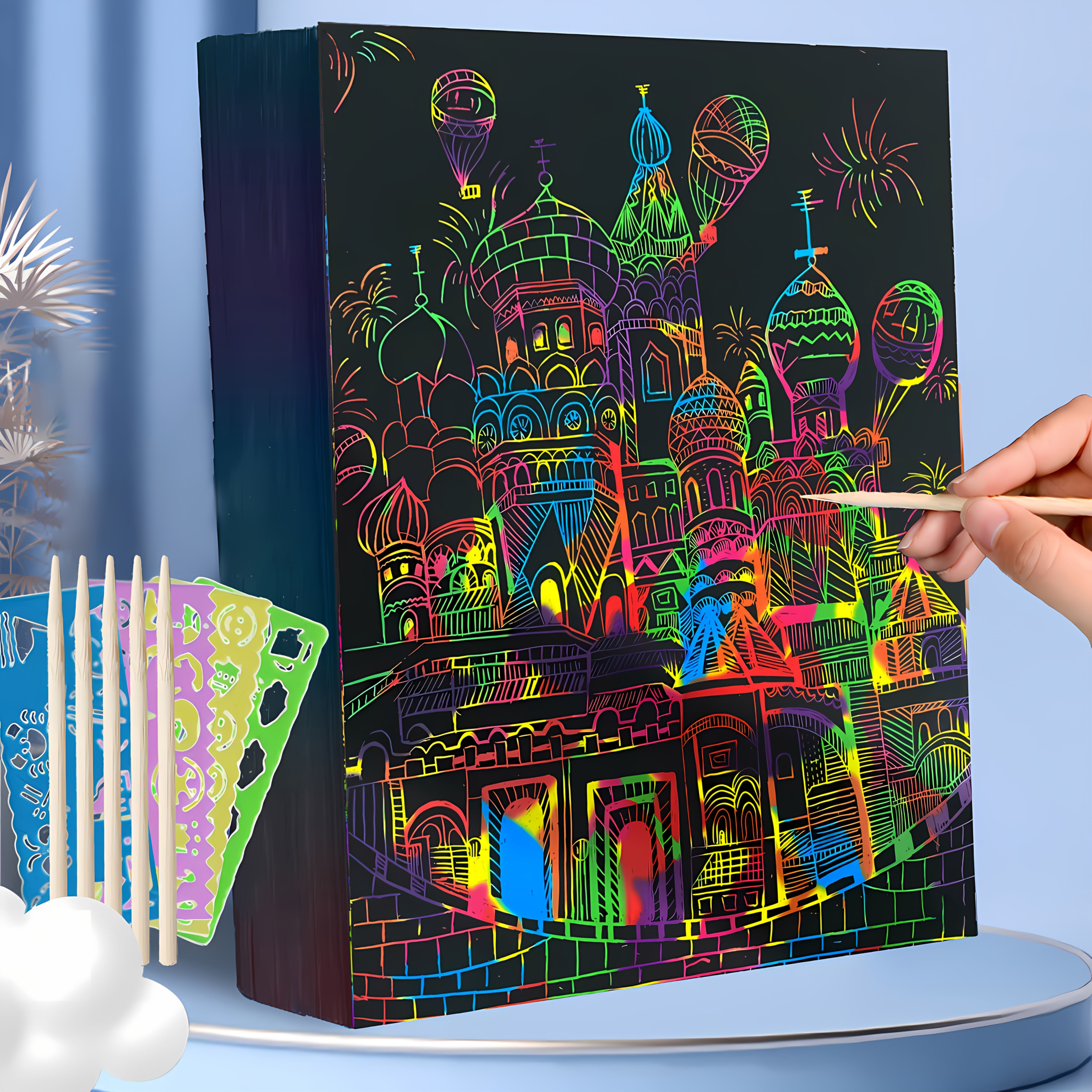 TEMU 50pcs Scratch Paper Crafts Set, Art Notebook, Colored Drawing Paper, Scratch Paper, Party Favors, Christmas, Halloween And Easter Game Activity
