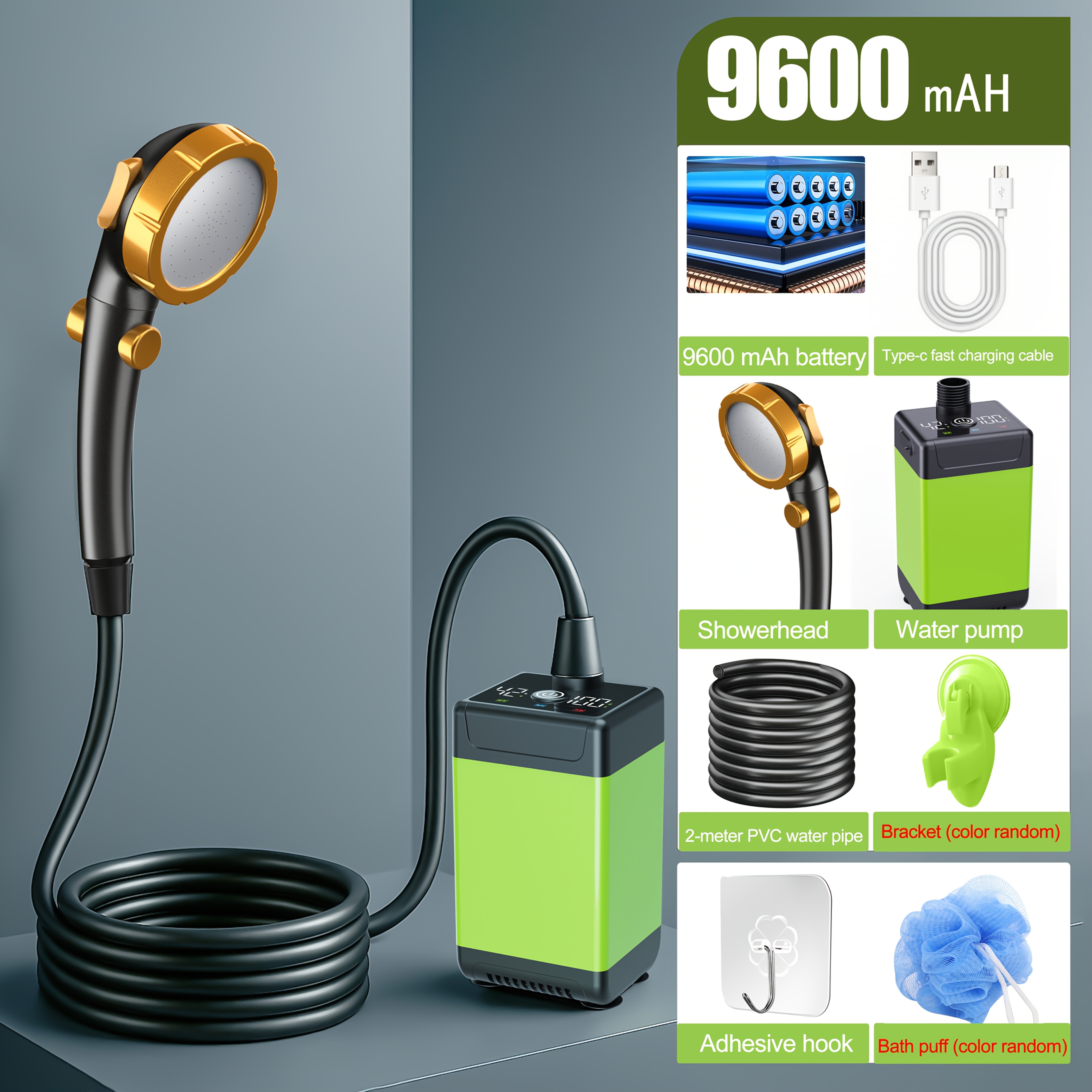 power portable outdoor shower water pump system with digital battery display heavy duty water pump for   tub pet bathing camping solar or plug in no mains  