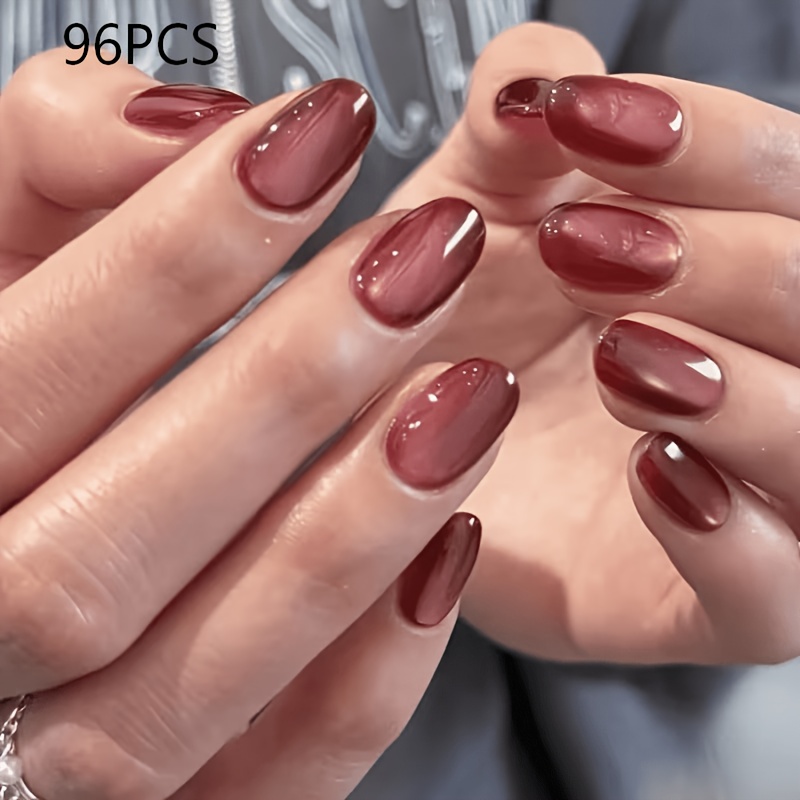 TEMU 96pcs Gentle Velvet Cat-eye False Nails, , Temperament, Elegant Cat-eye Press-on Nails, Premium Suitable For Weddings, Banquets, Salons, And