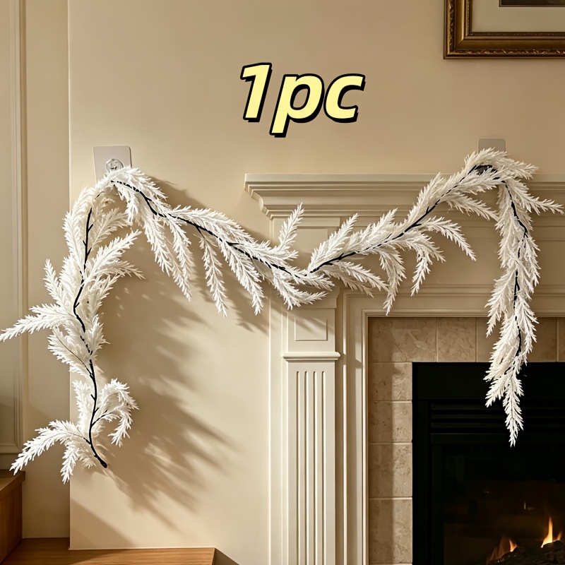 TEMU 1pc = 72.83 Inch Artificial Pine Needle Vine - Soft And Dense Leaves, Simulated White Leaf Design, Ideal Decor Vine, Christmas Restaurant And